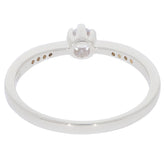Elegant round white diamond sterling silver ring view from behind showcasing its simple and sophisticated design.
